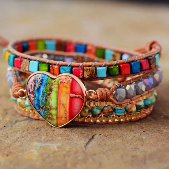 ROMANCE Handmade Leather Chakra Wrap Bracelet - Picture 4 of 5